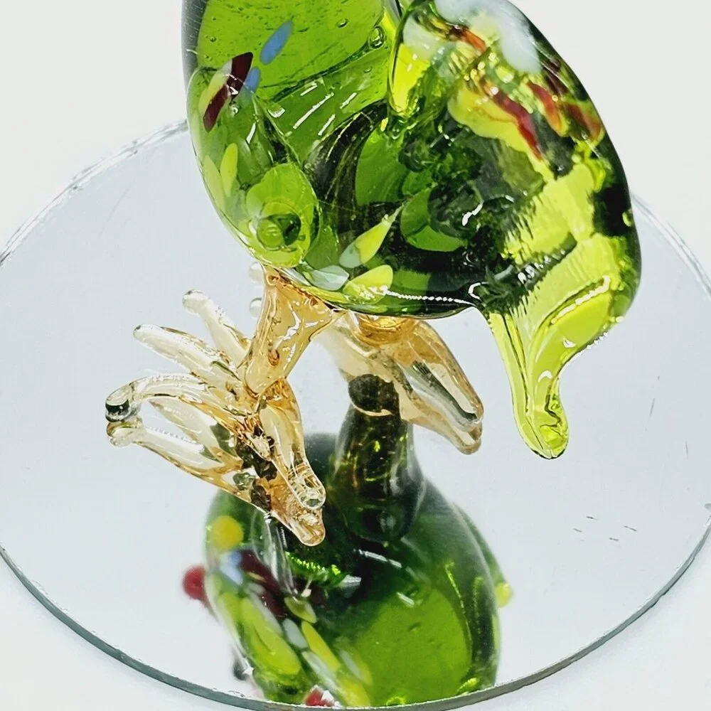 Vintage Hand Blown Art Glass Green Pulled Feather Rooster Chicken Figurine Farm